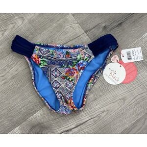 NWT Profile Blush‎ Swimsuit Bikini Bottom Sz XS Multi Blue Cinched